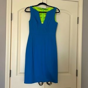 Elie Tahari Neon Turquoise and Green Sheath Dress Size 4